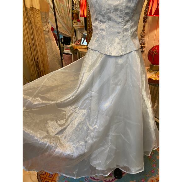 vintage 1990s ice blue prom dress corset top chiffon skirt s/m 90s formal 27 - Picture 4 of 11
